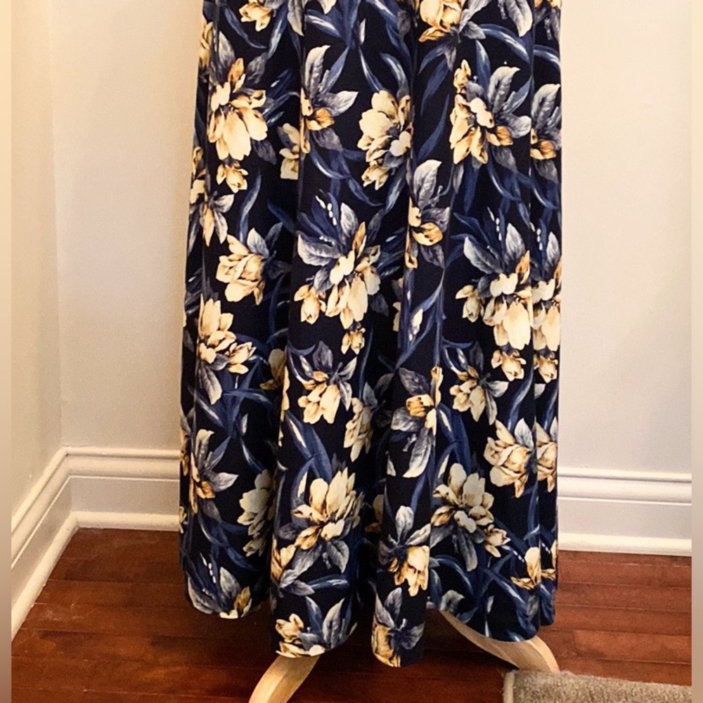 Koret Vintage Blue Yellow Floral Print 18W Grandmacore Boho Retro Academia Skirt - Picture 3 of 9